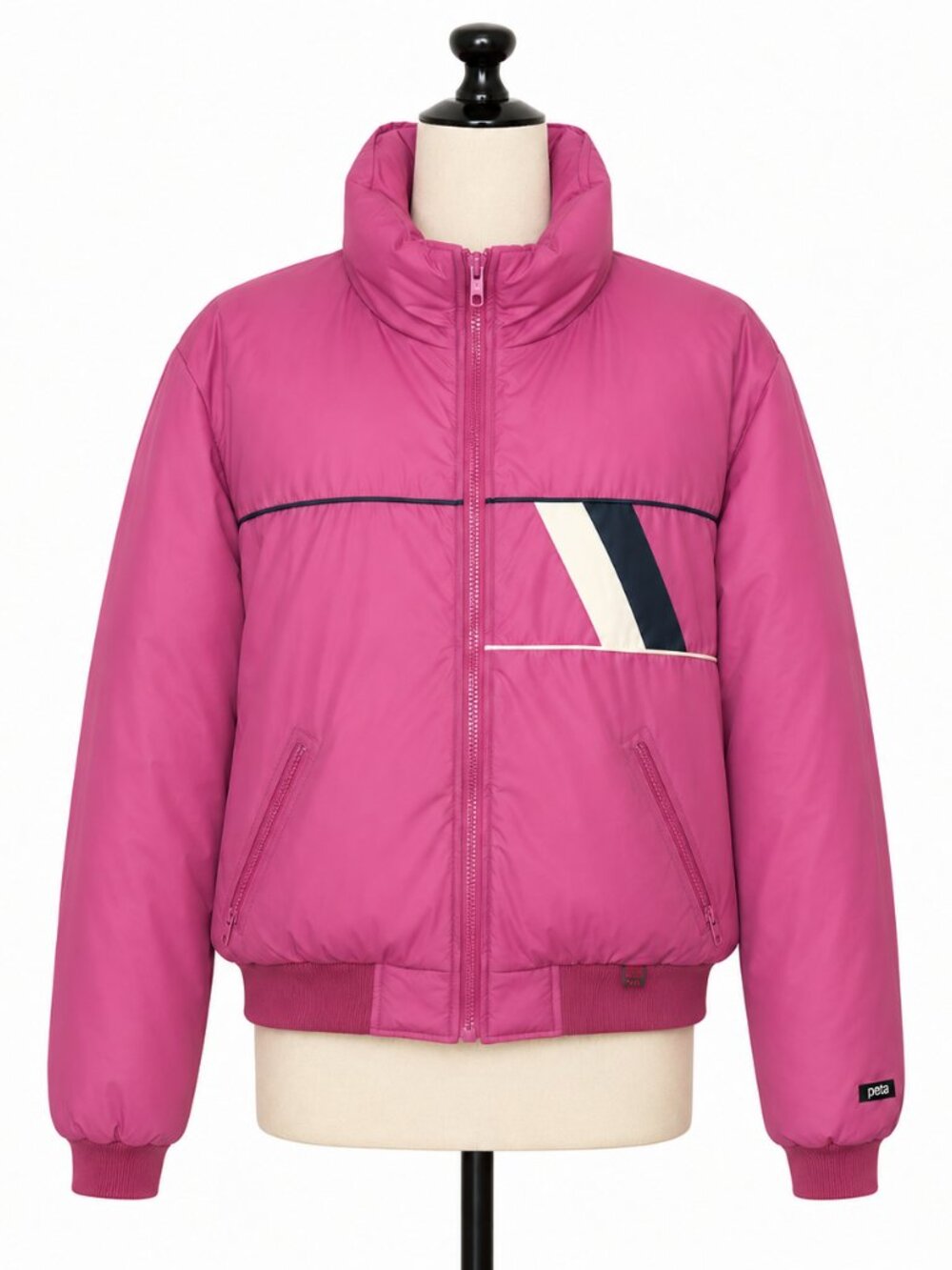 Fera vintage 90s Pink Puffer Down Jacket with Stripe Detail size 10 waterfoul